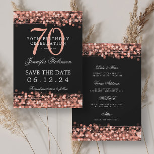 Rose Gold 70th Birthday Save the Date w/ Details Invitation