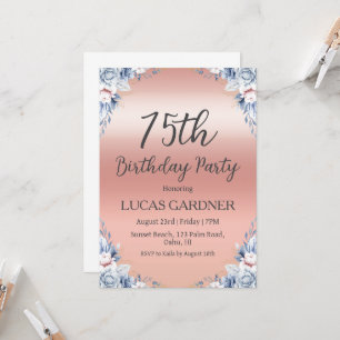 Rose gold 75th birthday invitations