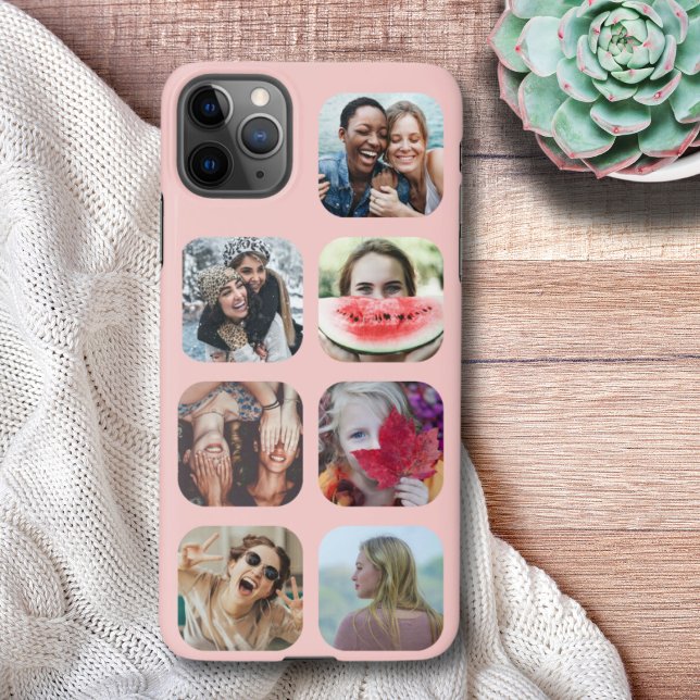 Rose Gold 7 Photo Square Template Collage iPhone Case (Creator Uploaded)