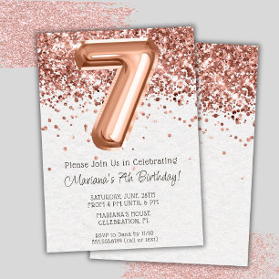 Rose Gold 7th Birthday Party Invitation