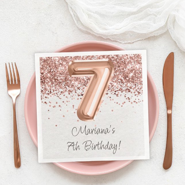  Rose Gold 7th Birthday Party Napkin (Creator Uploaded)