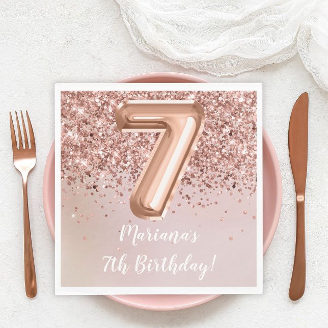  Rose Gold 7th Birthday Party Napkin (Creator Uploaded)