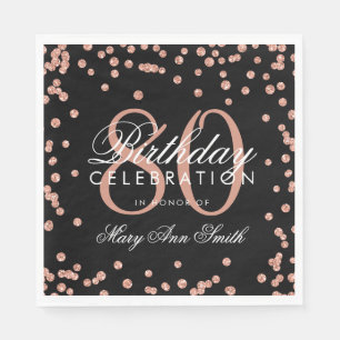 Rose Gold 80th Birthday Glitter Confetti Black Napkin