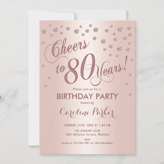 Rose Gold 80th Birthday Party Invitation (Front)