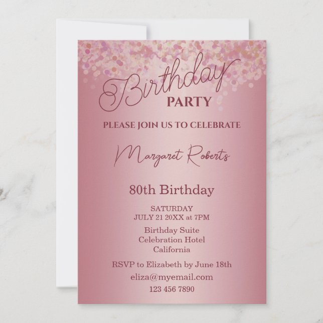 Rose Gold 80th Birthday Party  Invitation (Front)