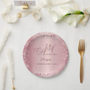 Rose Gold 80th Birthday Party Paper Plate