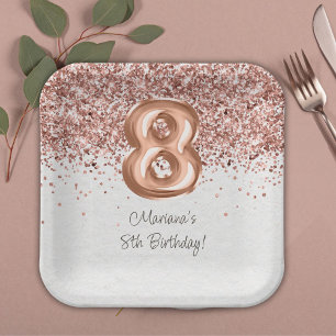 Rose Gold 8th Birthday Party Paper Plate