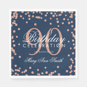 Rose Gold 90th Birthday Glitter Confetti Navy Blue Napkin