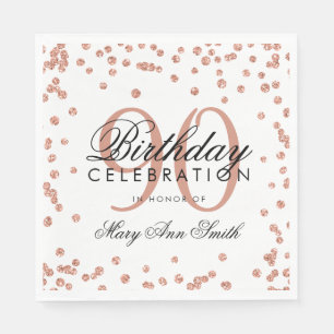 Rose Gold 90th Birthday Glitter Confetti White Napkin