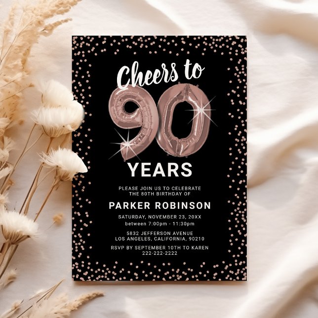 Rose Gold 90th Birthday Invitation (Creator Uploaded)