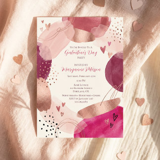 Rose Gold Abstract Girly Galentine’s Day Party  Invitation
