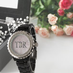 Rose Gold Abstract on Pink Monogram Watch<br><div class="desc">Elegant rose gold abstract on pink background with dark grey customisable monogram</div>