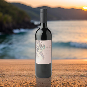 Rose Gold Adult Watercolor Mermaid ANY Birthday Wine Label