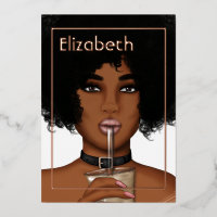 Rose Gold Afro Birthday Party Foil Invitation