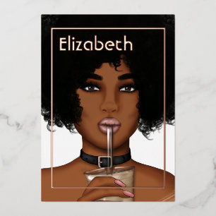 Rose Gold Afro Birthday Party Foil Invitation