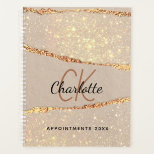 Rose gold agate glitter marble monogram 2021 planner