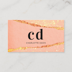 Rose gold agate glitter marble monogram initials business card