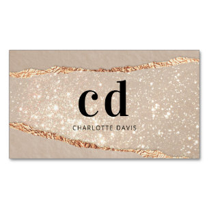 Rose gold agate glitter marble monogram initials magnetic business card