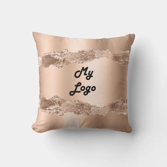 Rose gold agate marble name business logo cushion (Front)