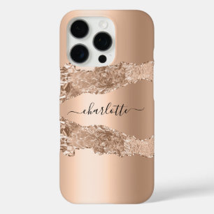 Rose gold agate marble name script iPhone 16 pro case