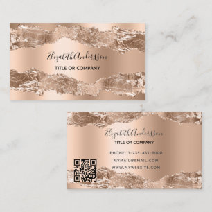 Rose gold agate marble QR code Business Card