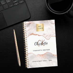 Rose gold agate monogram logo business 2025 planner