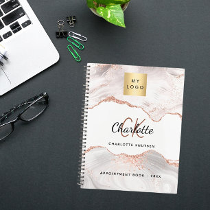 Rose gold agate monogram logo business 2026 planner
