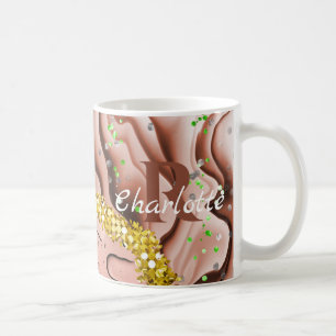 Rose Gold Agate & Water Drops  Gold Bling Monogram Coffee Mug