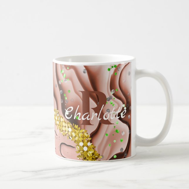 Rose Gold Agate & Water Drops |Gold Bling Monogram Coffee Mug (Right)