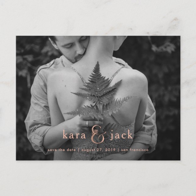 Rose Gold Ampersand | Photo Save the Date Announcement Postcard (Front)