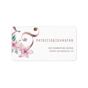 Rose gold ampersand pink green floral Wedding Label