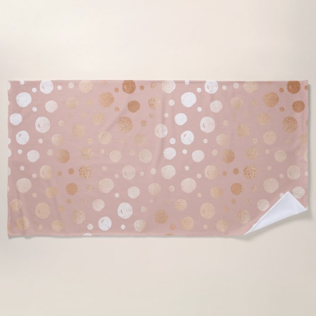 Rose-gold and beige dots pattern beach towel (Front)