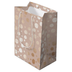 Rose gold and beige dots pattern medium gift bag