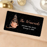 Rose Gold and Black Christmas Gift Label<br><div class="desc">This elegant and chic address label features a rose gold ribbon Christmas tree with a present. The text combines handwritten script and modern sans serif fonts for a classy and sophisticated look. The falling snow, snowflakes and sparkles give a festive and magical touch. This is perfect for Christmas and the...</div>