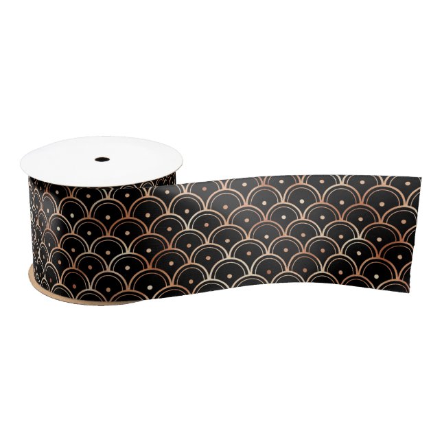 Rose Gold and Black Diamond Art Deco Pattern Satin Ribbon (Spool)