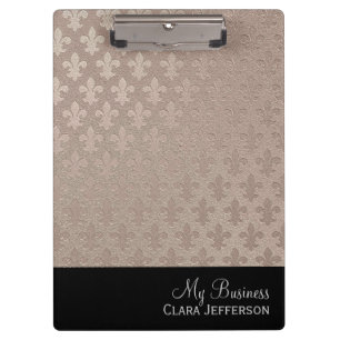 Rose gold and black fleur de lis metallic pattern clipboard