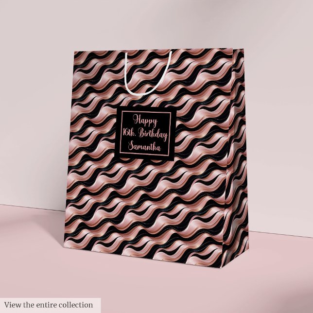 Rose Gold and Black Gift Bag Lux Birthday Accent (Rose Gold and Black Gift Bag Lux Birthday Accent)