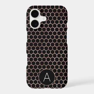 Rose Gold and Black Girly Hexagon Pattern
