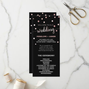 Rose Gold and Black Glam Confetti Wedding Program Programme