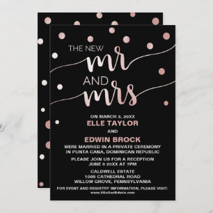 Rose Gold and Black   Glam Elopement Reception Invitation