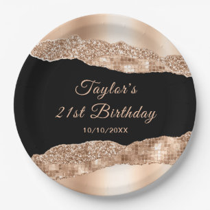 Rose Gold and Black Glam Tears Birthday Party Paper Plate