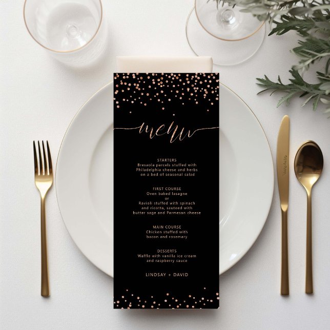 Rose gold and black glitter sparkle Menu Card (Creator Uploaded)