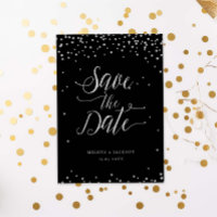 Rose gold and black glitter sparkle save the date
