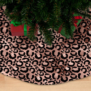 Rose Gold and Black Leopard Spots Brushed Polyester Tree Skirt