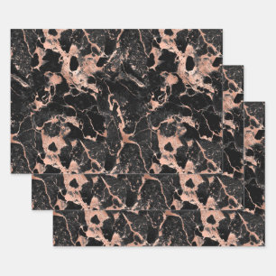 Rose Gold and Black Marble Wrapping Paper Sheet