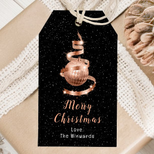 Rose Gold and Black Ornament Merry Christmas Gift Tags