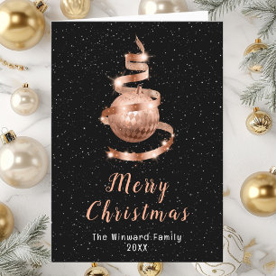 Rose Gold and Black Ornament Merry Christmas Holiday Card