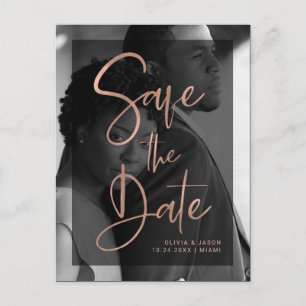 Rose Gold and Black Overlay Photo Save the Date Announcement Postcard
