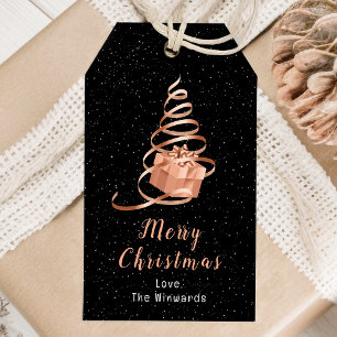 Rose Gold and Black Ribbon Gift Merry Christmas Tags