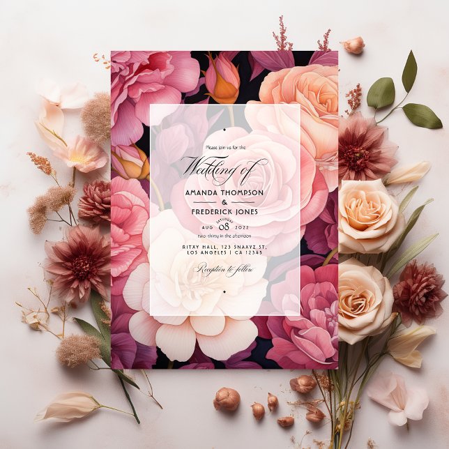 Rose Gold and Blush Floral Wedding Invitation (Creator Uploaded)